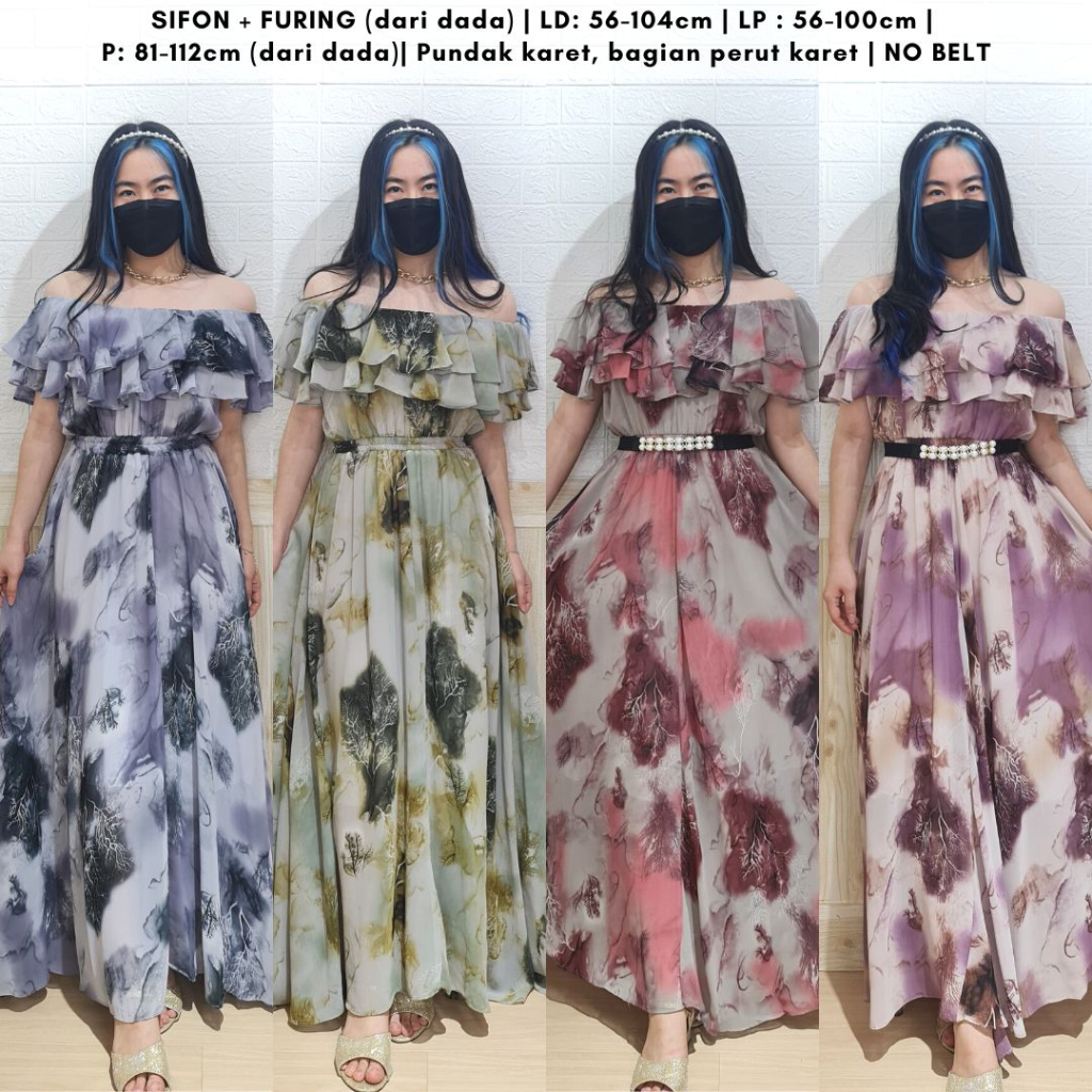 4904 flazes floral ruffle dress cny pesta sabrina dress sifon maternity dress