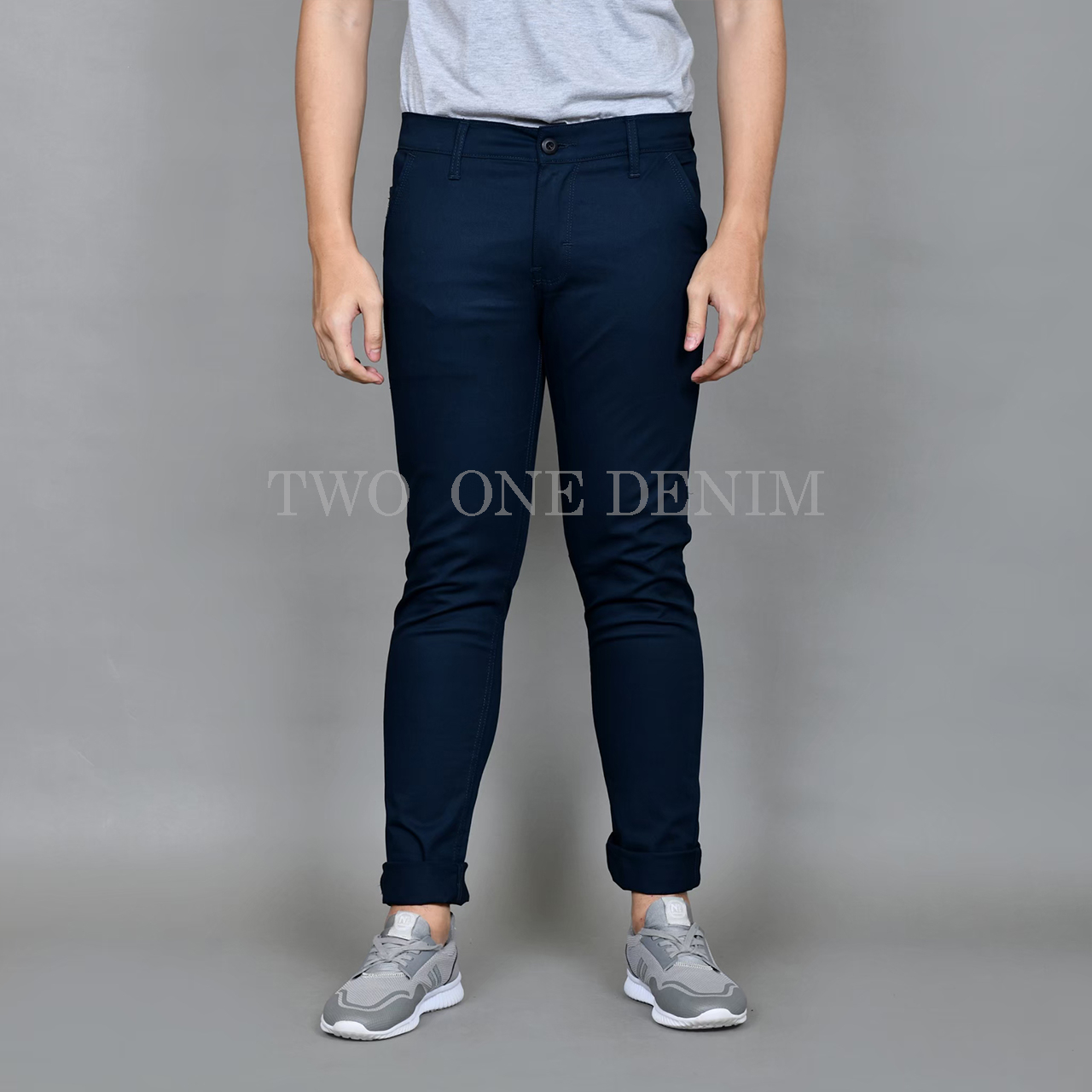 TWO ONE - Celana Chinos Panjang Pria Slim Fit Navy Blue