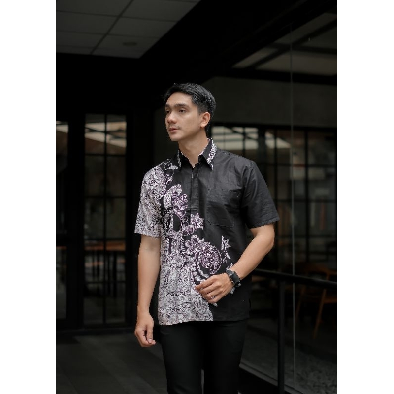 BSWART Batik HRB026 Kenongo Hem Pendek Padi Pekalongan M L XL Batik Pria MURAH Modern Grosir