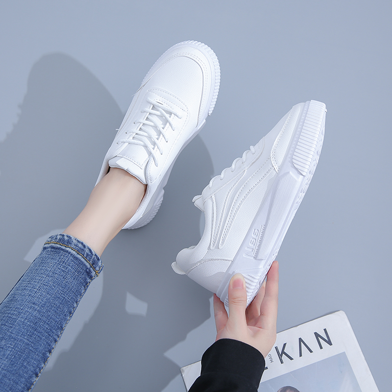 [Restock 7 Nov.] Sepatu Kets Sneakers Putih Wanita Perempuan Sekolah Korea Casual Sepatu Olahraga Kulit Sol Karet Tali Import Murah Casual Fashion White Beige Sport Skate Shoes - Ukuran 35 36 37 38 39 40