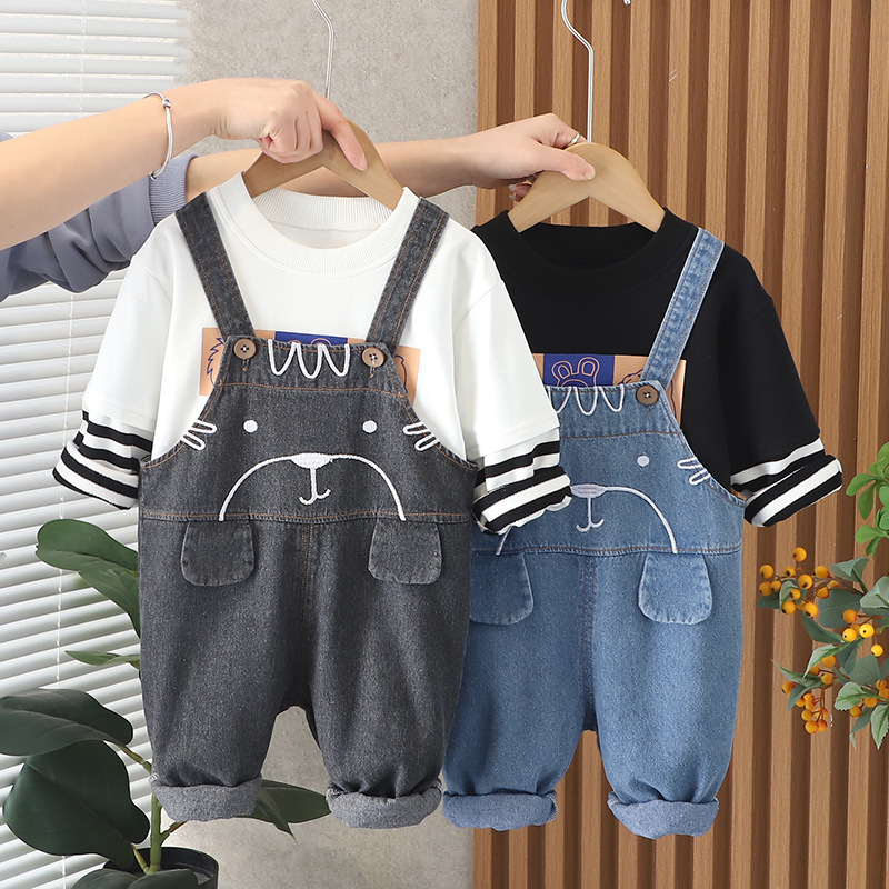 Setelan model kodok anak lakilaki usia 6 bulan-5 tahun baju lucu motif MYART warna DENIM &amp; BLACK keren import