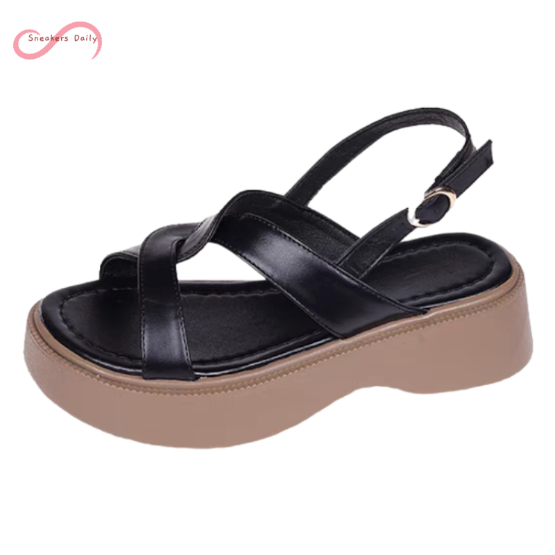 COD Sneakersdaily 570 Sandal Wedges Plafrom Tali Gesper Fashion Wanita Korea Model Baru