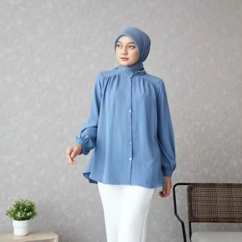 Tamstore Kemeja Wanita Blouse Crinkle Polos Alina