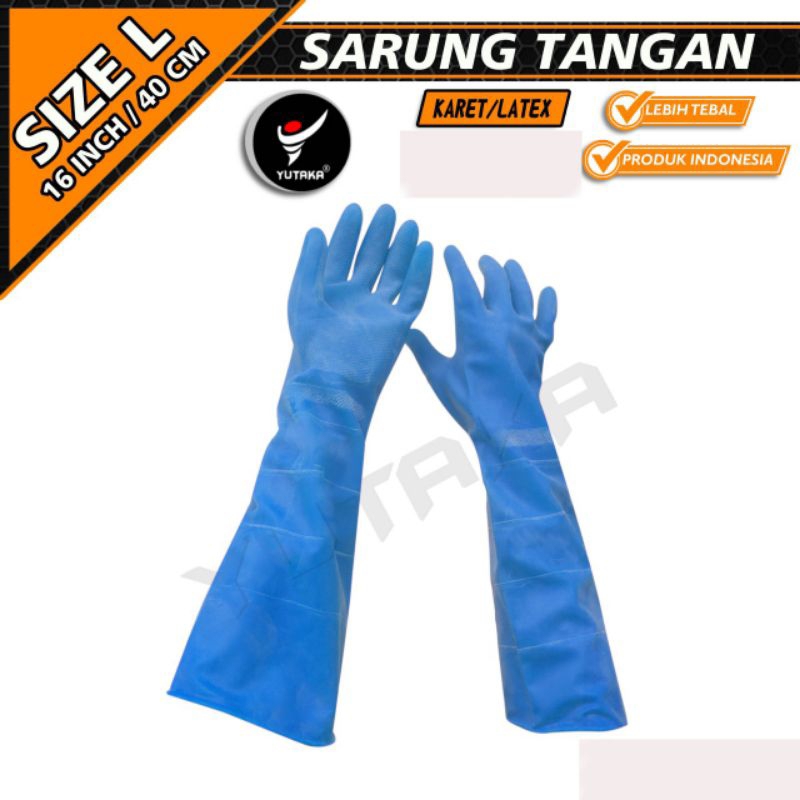 SARUNG TANGAN KARET 16 INCH warna biru muda/SARUNG TANGAN KARET cuci piring