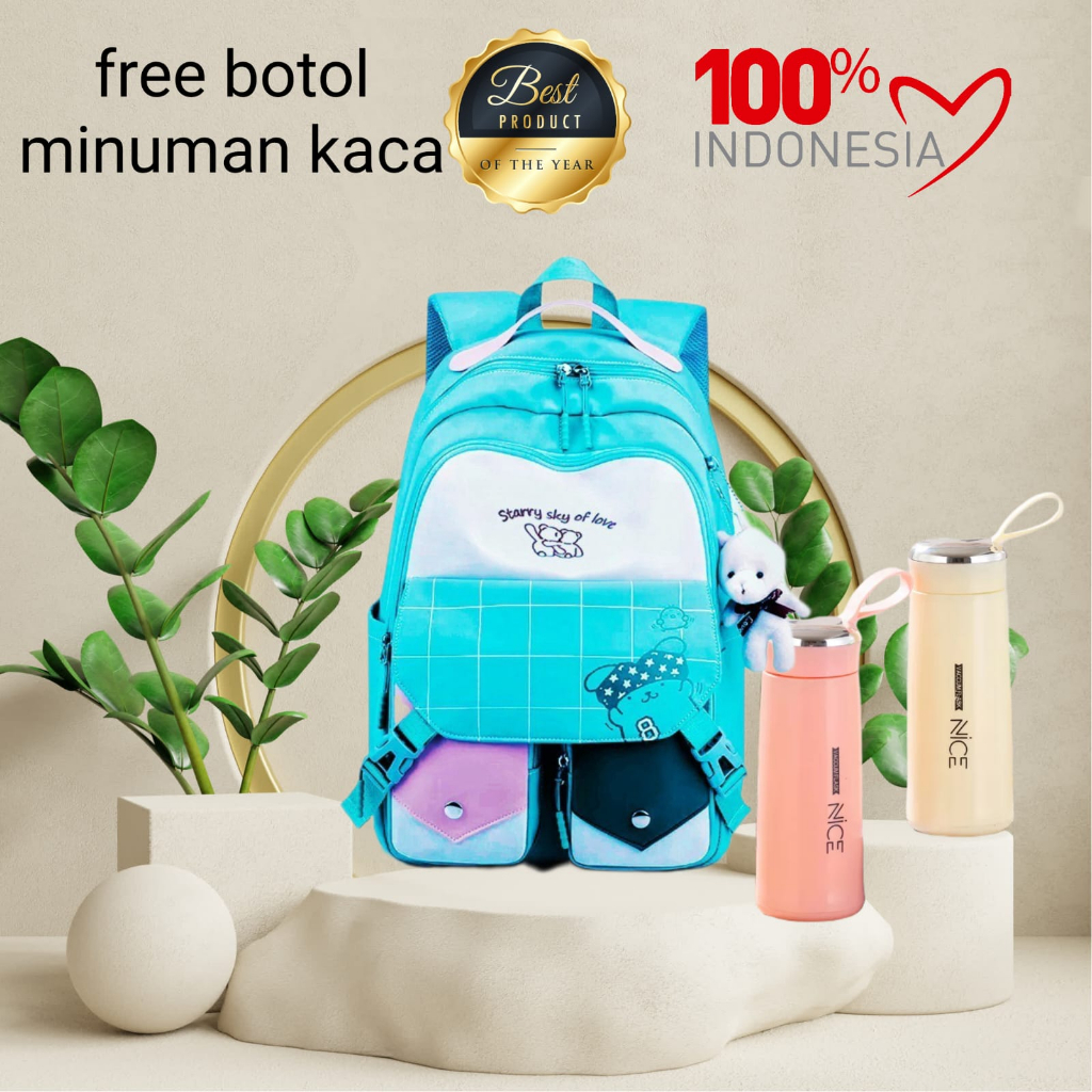 OLSHOPGROSIRBANDUNG-Tas Ransel Wanita Motif BERUANG Korean Style Backpack Sekolah Perempuan Stylish - 2023