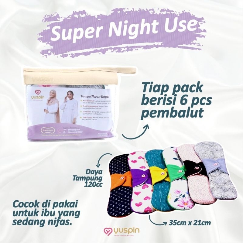 Yuspin Super Night Use - Pembalut Kain Yuspin Anti Bachterial - Pembalut Sehat - Menspad Cuci Ulang