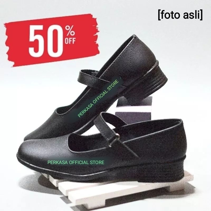 PROMO SEPATU DISKON TERLARIS Pantofel Wanita Hak 3 Cm Hitam Sekolah Paskibra Kantor