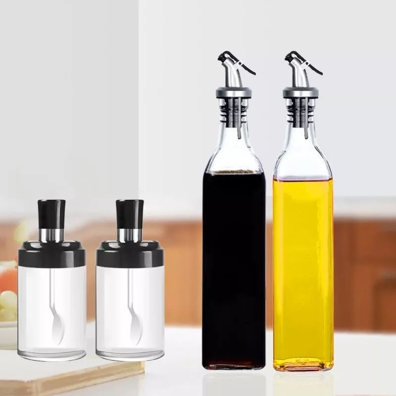 Set isi 4 Pcs Botol Kaca Multifungsi Serbaguna Kaca Wadah Tempat Minyak Kecap Bumbu Dapur Premium Im