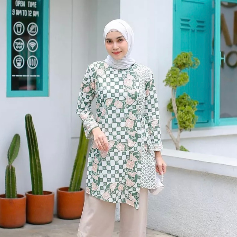 Tunik Batik Wanita Modern Atasan Batik Kerja Kantor Wanita