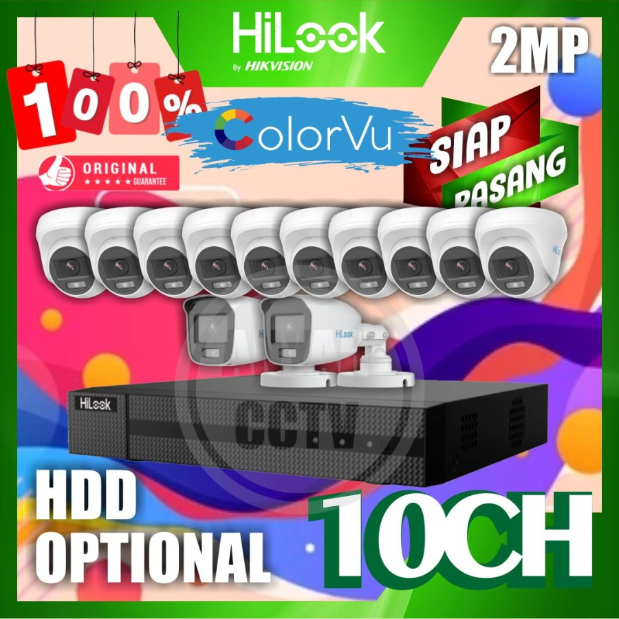 Paket CCTV HiLook 2MP COLORVU 10 KAMERA SIAP PASANG