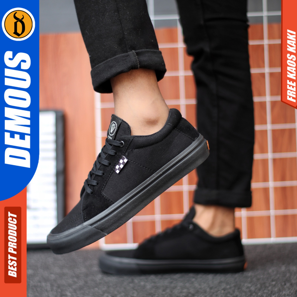 DEMOUS Sepatu pria Sneakers Casual Black White Ukuran Besar 38-47