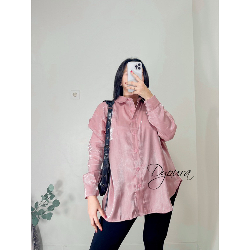 Shimmer shirt/ kemeja wanita/ kemeja satin lengan panjang