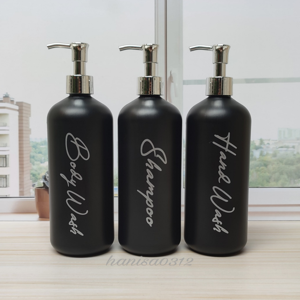 Botol Sabun Cair Pump Hitam Doff Silver Aesthetic 500ml Luxury / Botol Pump 500ml Hitam