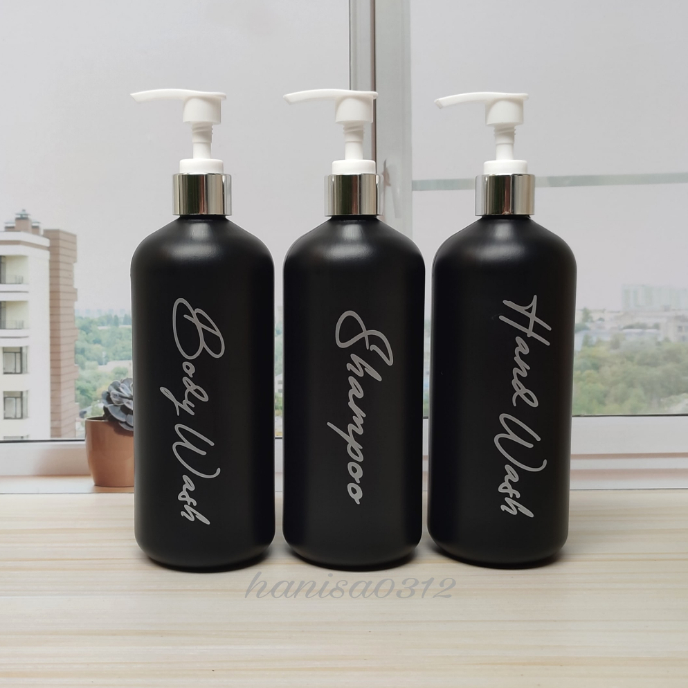 Botol Sabun Cair Pump Hitam Doff Silver Aesthetic 500ml Luxury / Botol Pump 500ml Hitam