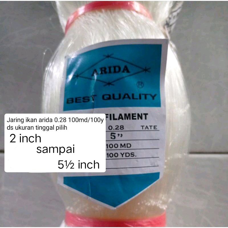 JARING IKAN ARIDA  0.28 100md/100yds TATE ukuran 2 inch - 5½ inch  ukuran tinggal pilih  Jaring Ikan