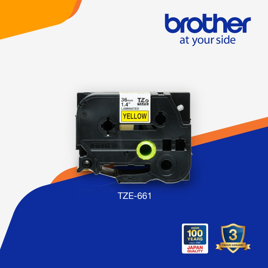 Brother Ptouch Label Tape TZE-661 36mm x 8m Laminated Black on Yellow