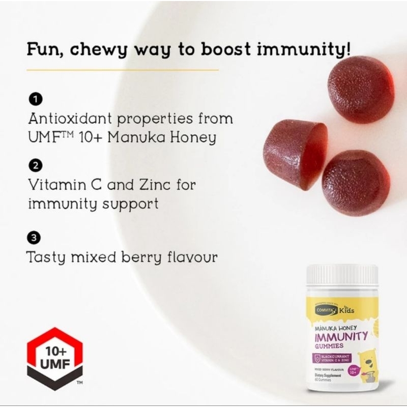 Comvita Kids Manuka Honey Immunity Gummies UMF 10+  (Untuk Usia 4+ Tahun) - Vitamin Anak