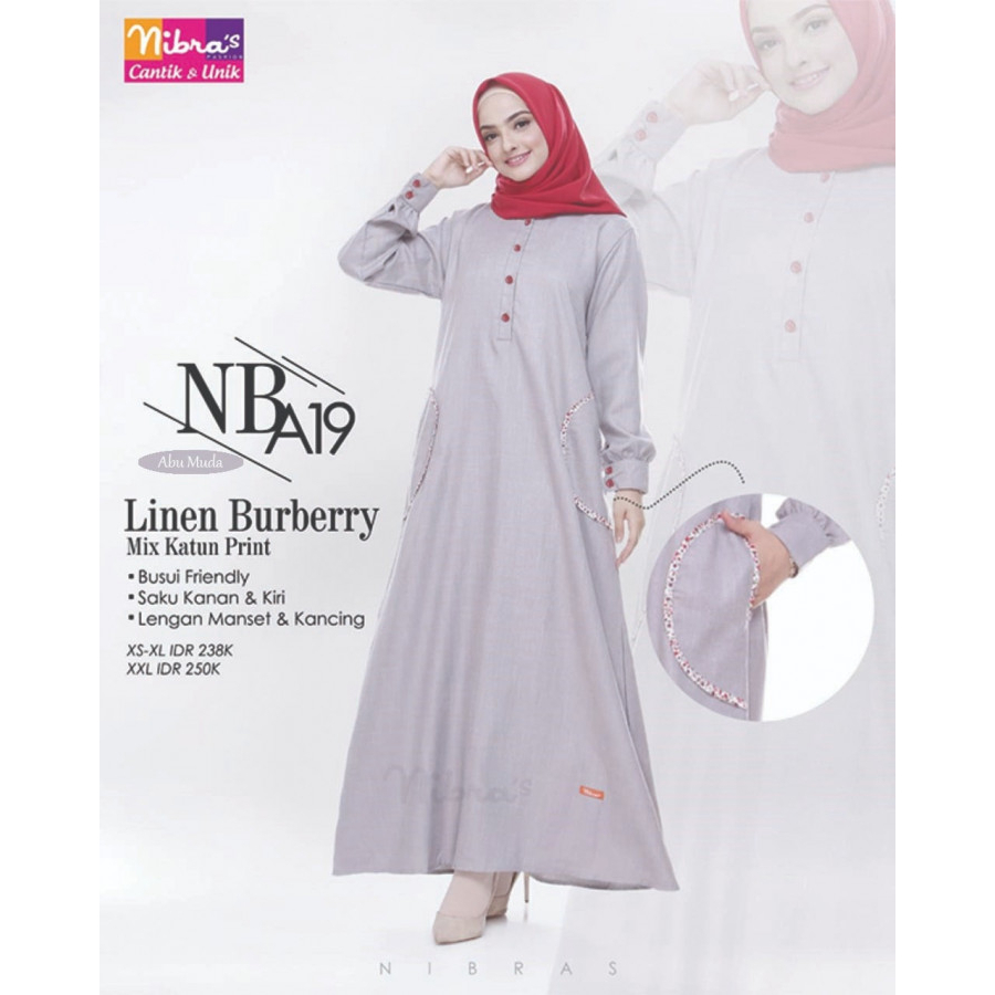 NIBRAS GAMIS NB A19 MAROON BAHAN LINEN BURBERRY BUSUI FASHION MUSLIMAH TERBARU SYARI MURAH