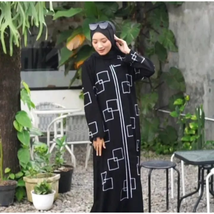 Abaya bordir kotak silver terbaru- abaya inara dress hitam