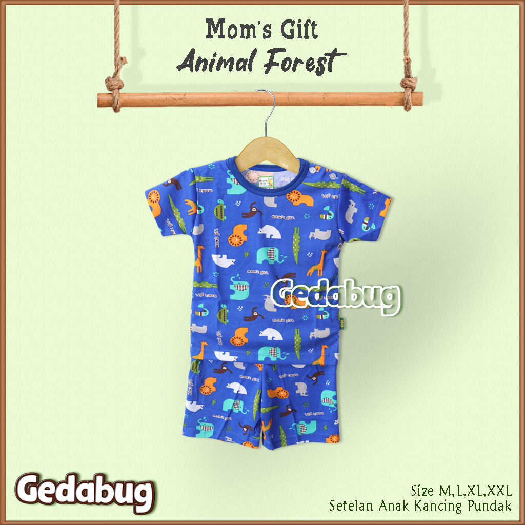 Setelan Kaos Anak Mom's Gift Animal Forest PENDEK | Setelan Baju bermain Anak Moms Gift | Gedabug