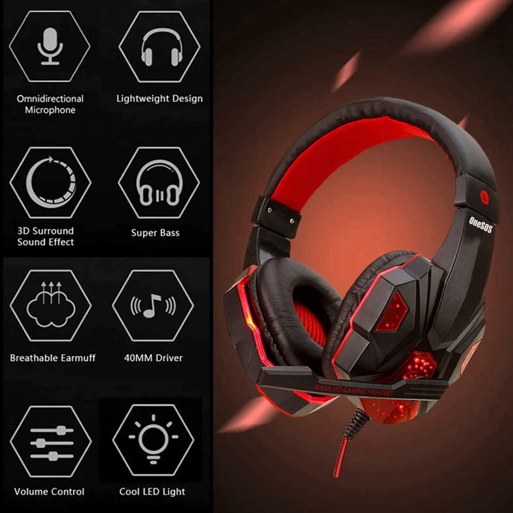 TERLARIS OneSOS Headset Gaming LED / Aerphone Game / Headfree / Earphone Stereo / Headset Gaming LED