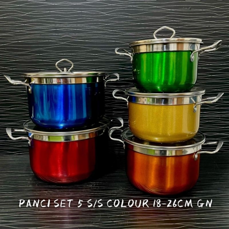 Panci Korean High Pot Merk Indoglass Bahan Stainles Steel  Tutup Kaca Isi 5pcs / Panci Korea Pot War