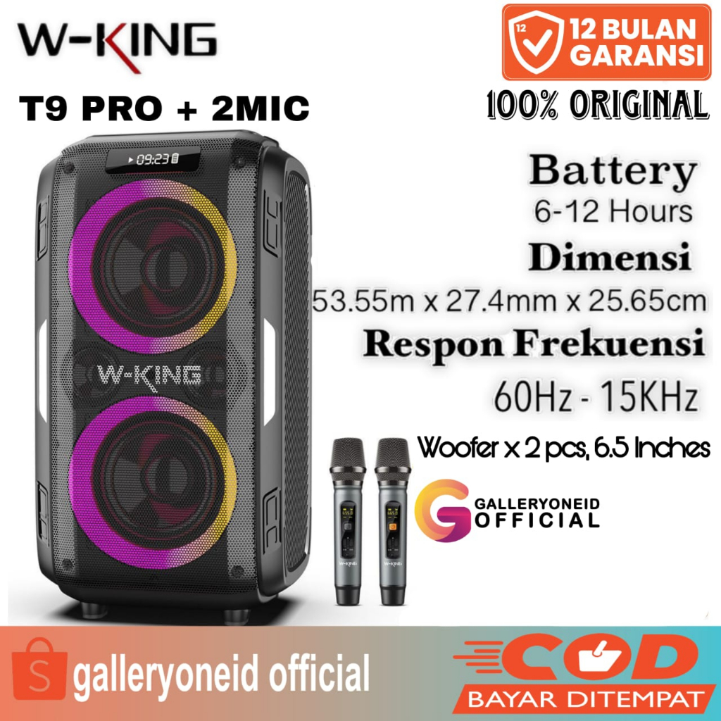 WKING T9 Pro + 2 Mic Speaker Karaoke Bluetooth Wireless Portable Party TWS W-King Super Bass