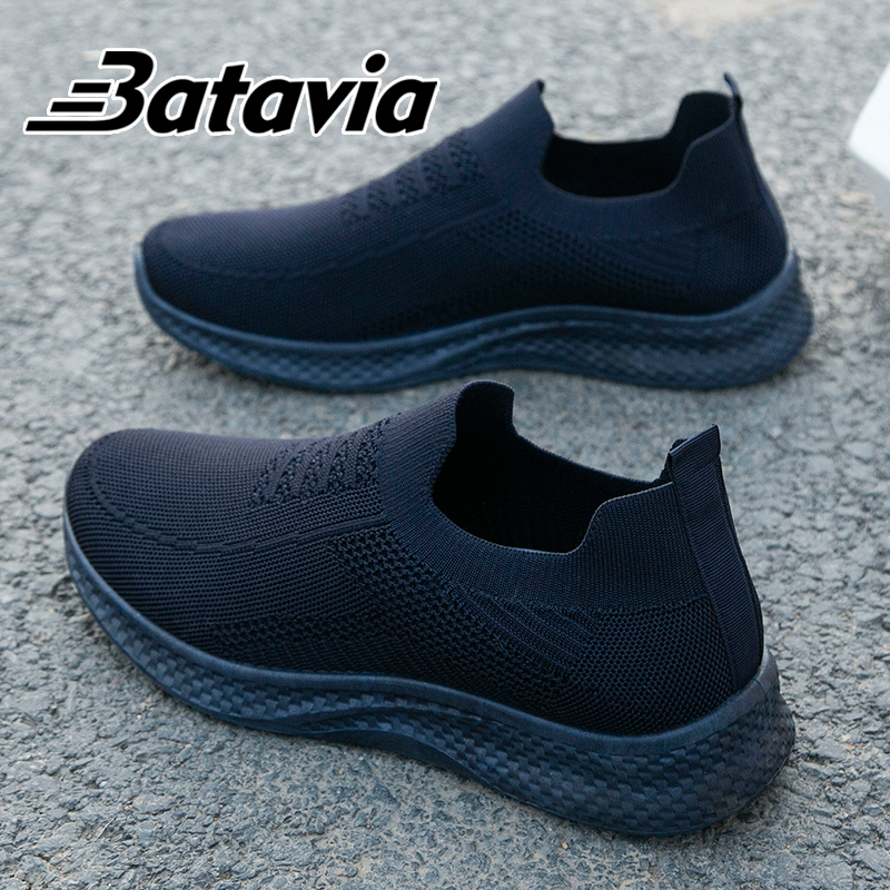 Batavia Sepatu pria olahraga tenun terbang impor asli terbaru sepatu sekolah hitam sepatu pria keren B35