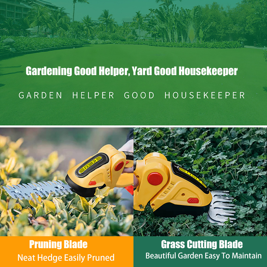 Bonkyo Gunting Rumput Tanpa Kabel | Pemotong Rumput Pemangkas Semak | Shrubber Handheld Hedge Trimmer Hedge Shears, 2-in-1 Electric Hand Held Grass Shear untuk Taman Lawn