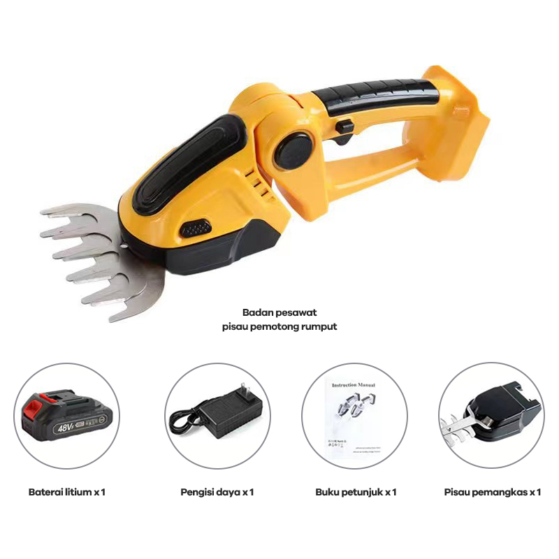 Bonkyo Gunting Rumput Tanpa Kabel | Pemotong Rumput Pemangkas Semak | Shrubber Handheld Hedge Trimmer Hedge Shears, 2-in-1 Electric Hand Held Grass Shear untuk Taman Lawn