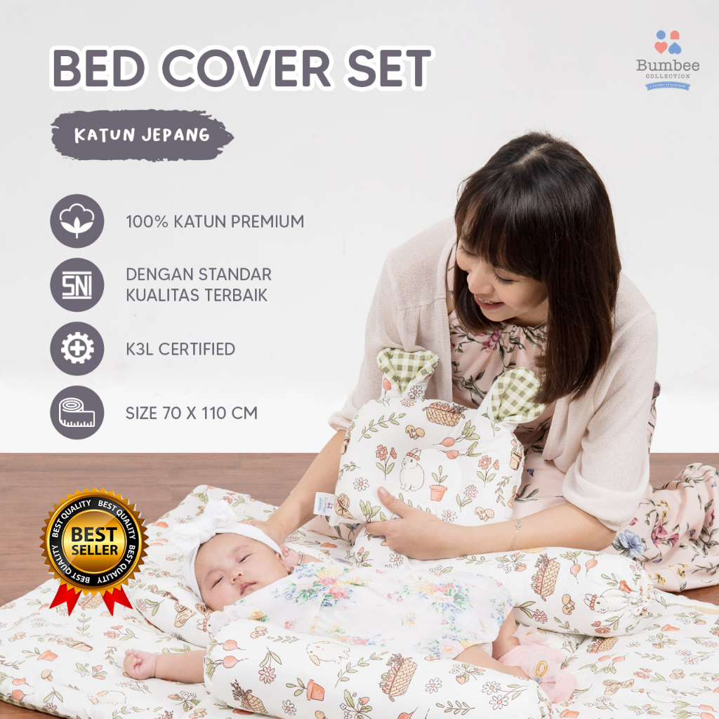 Bumbee Collection - Bed Cover Set Baby Polos Selimut Lembut untuk Bayi Tidur Nyenyak FREE Kaos Kaki Bunda + Tas Mika READY STOCK