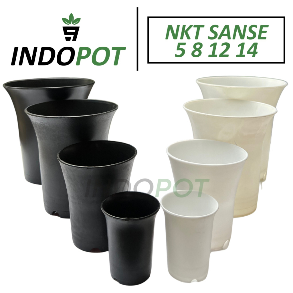 NKT Sanse Ukuran 5, 8, 12, 14 Warna Hitam Putih Pot Mini Unik Pot Bunga Tebal Pot Bunga Plastik