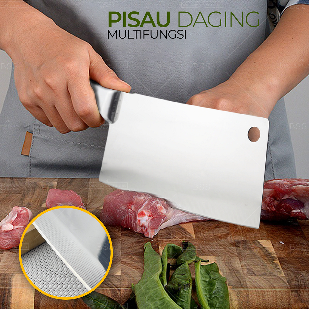 Pisau Daging Cincang Tajam 19cm Stainless Dapur Serbaguna Cleaver Butcher knife Tulang Qurban Chopper Multifungsi