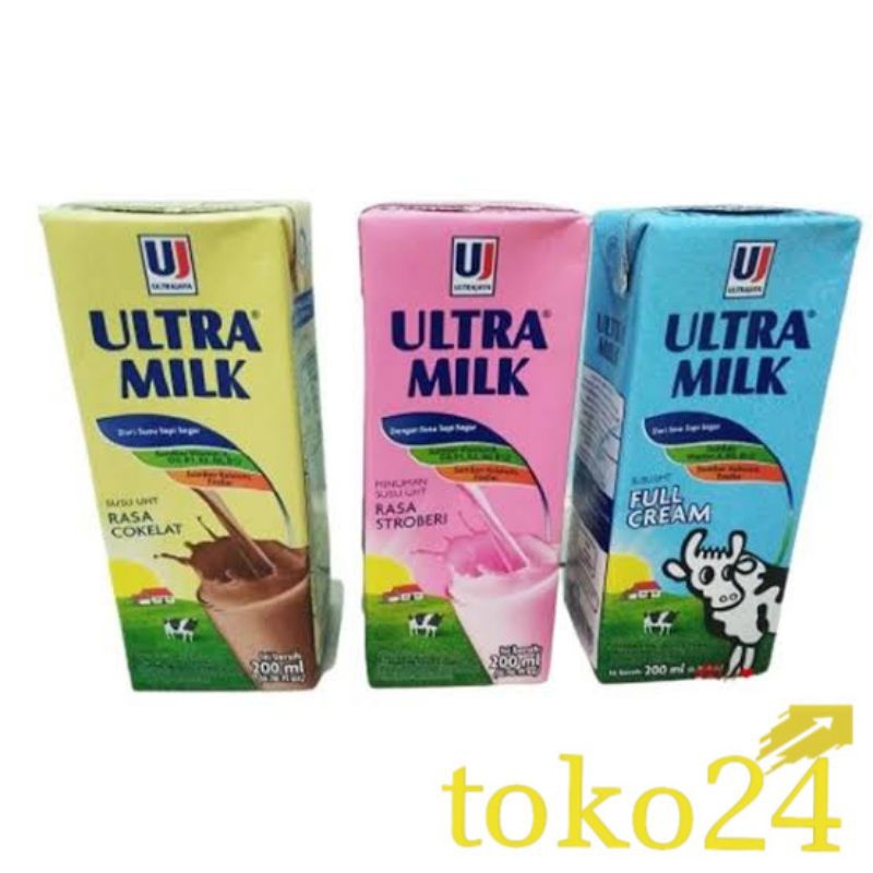 

Ultra Milk Coklat, Stroberi, Plain 200 ml