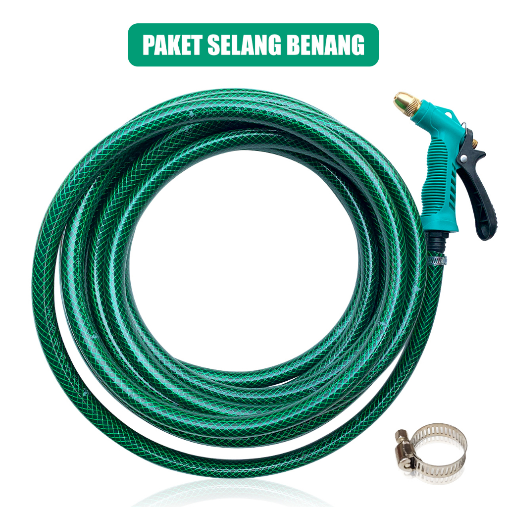 Paket Semprotan Cuci Motor Mobil Siram Tanaman Selang Air Ukuran 1/2, 5/8, 3/4 - Paket Selang Benang 1/2, 5/8, 3/4 Inch Anti Lumut 2, 5, 10 Meter + Semprotan Nozzle Spray Watergun