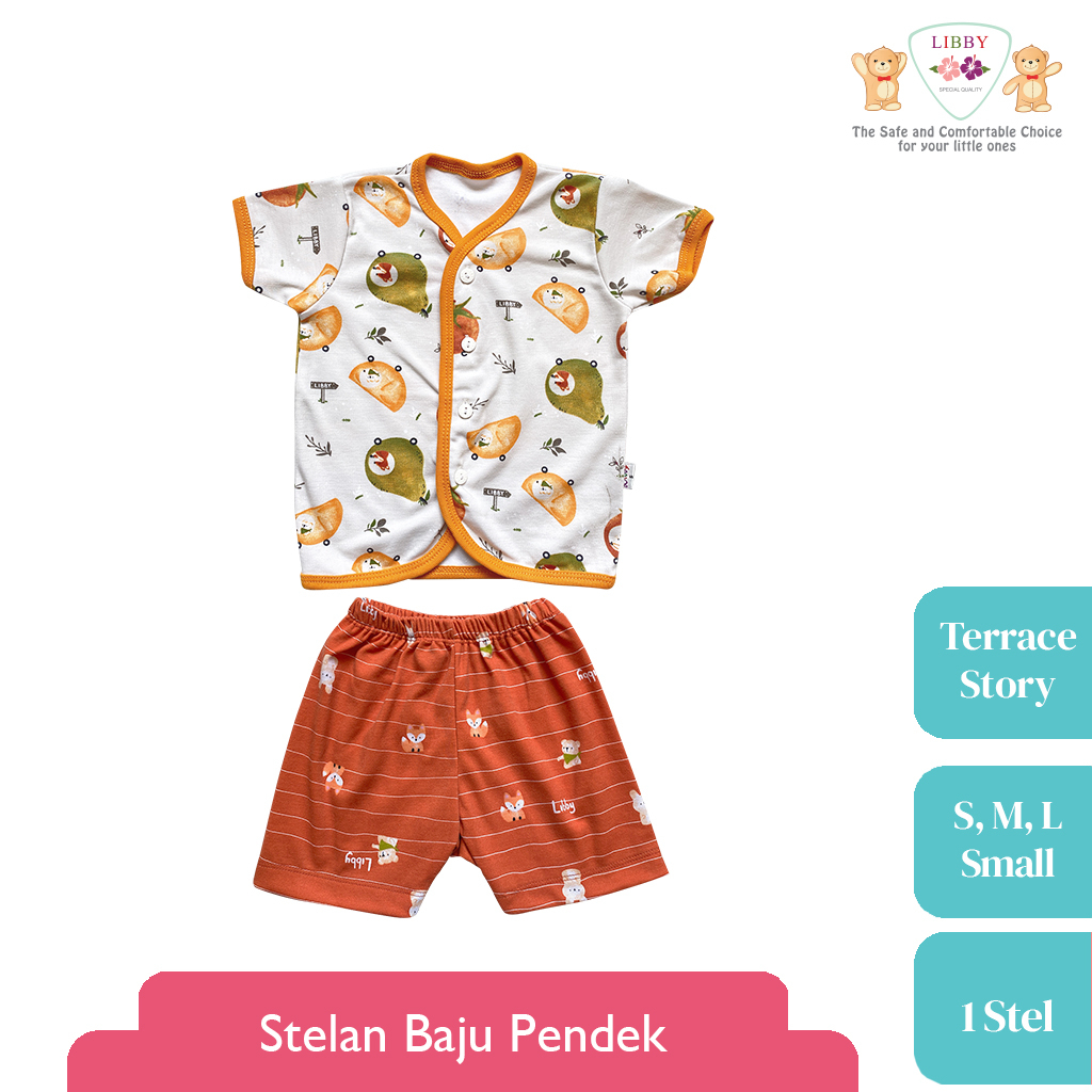 Baju Bayi Setelan Pendek Anak Kecil LIBBY Motif Terrace Story (1stel)