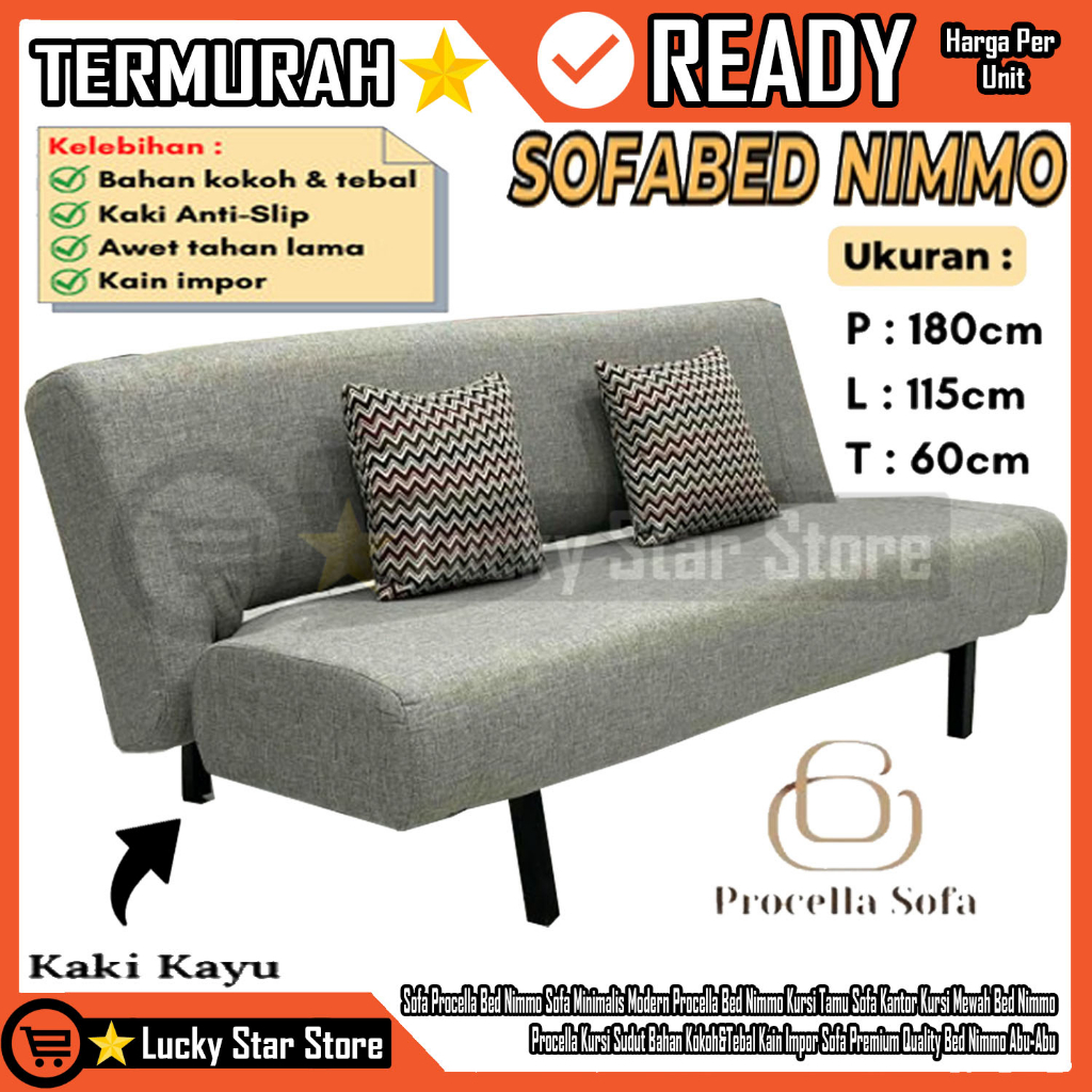 [Kargo] Sofabed Procella Nimmo Abu-Abu Sofa Minimalis Modern Sofa Lipat Kursi Ruang Tamu Sofa Procel