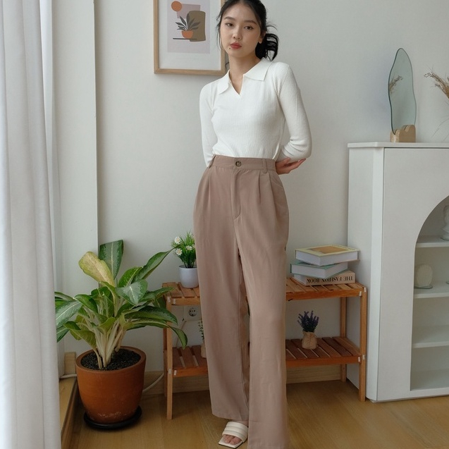 Derra Pants - Celana High Waist - Celana Panjang Kantor Wanita - Celana Korea Wanita - Celana Formal / Casual