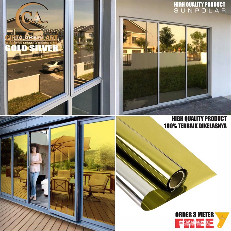 KACA FILM ONE WAY SILVER GOLD / STIKER KACA FILM JENDLA RUMAH / KACA FILM ANTI PANAS