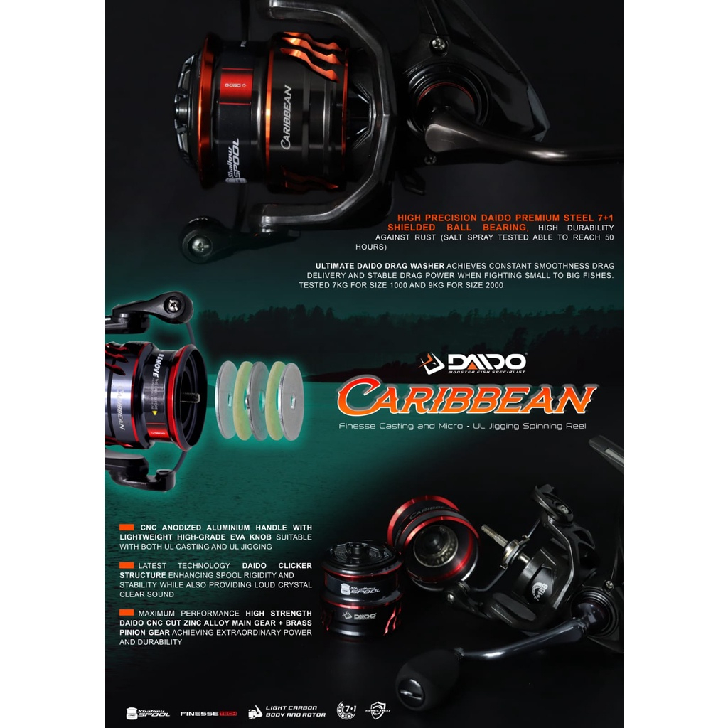Reel Pancing Daido Caribbean/Caribbean HS UL ULTRALIGHT - Free Spool Power Handle 1000-2000-3000