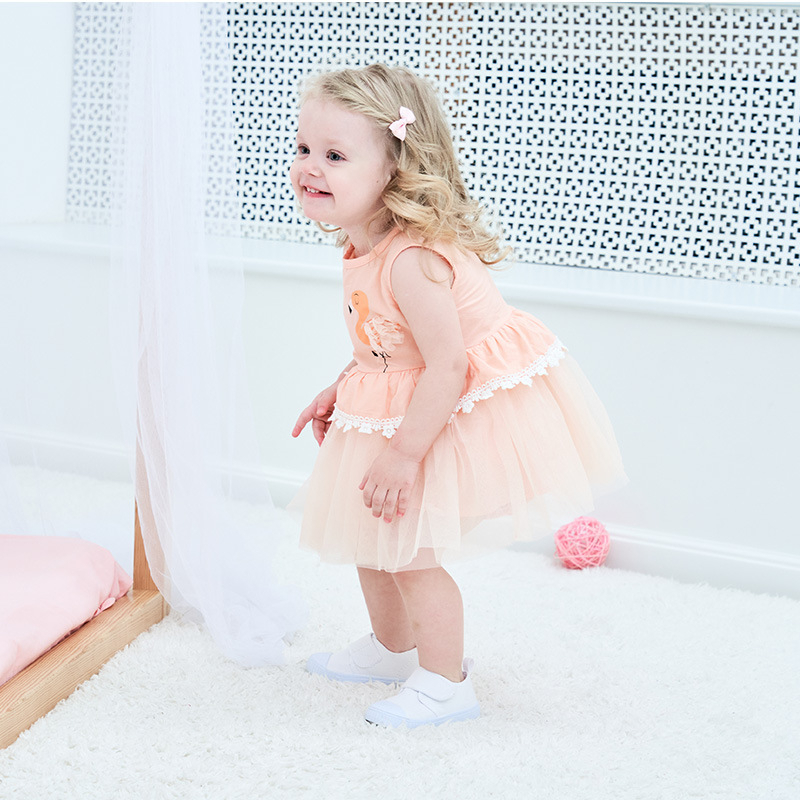 DT80 dress anak dan bayi motif flaminggo tutu peach