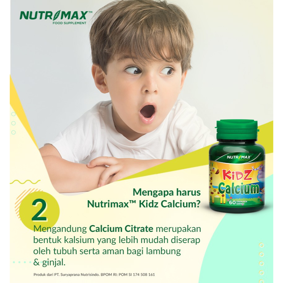 NUTRIMAX KIDZ CALCIUM 30 TABLET KUNYAH | Membantu Pembentukan Struktur Tulang &amp; Gigi yang Kuat