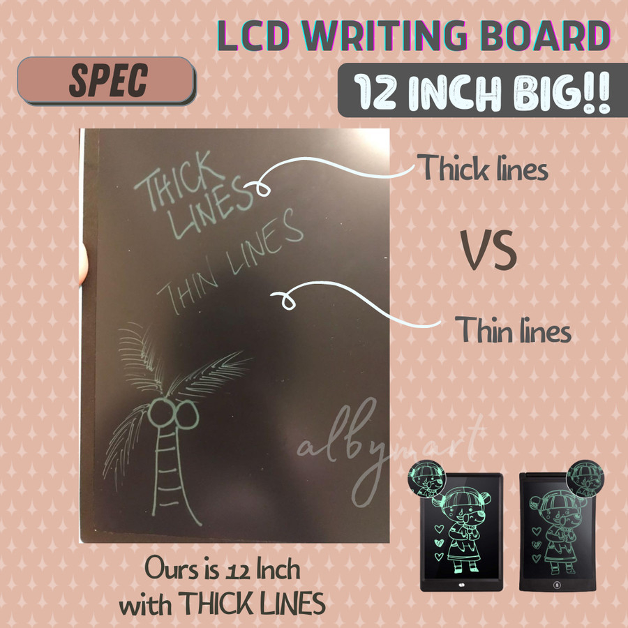 LCD 12 inch Writing Tablet Papan Tulis 12 inch LCD Papan Gambar Hapus Papan Tulis Anak 12 inch LCD Drawing Writing Tablet Belajar LCD