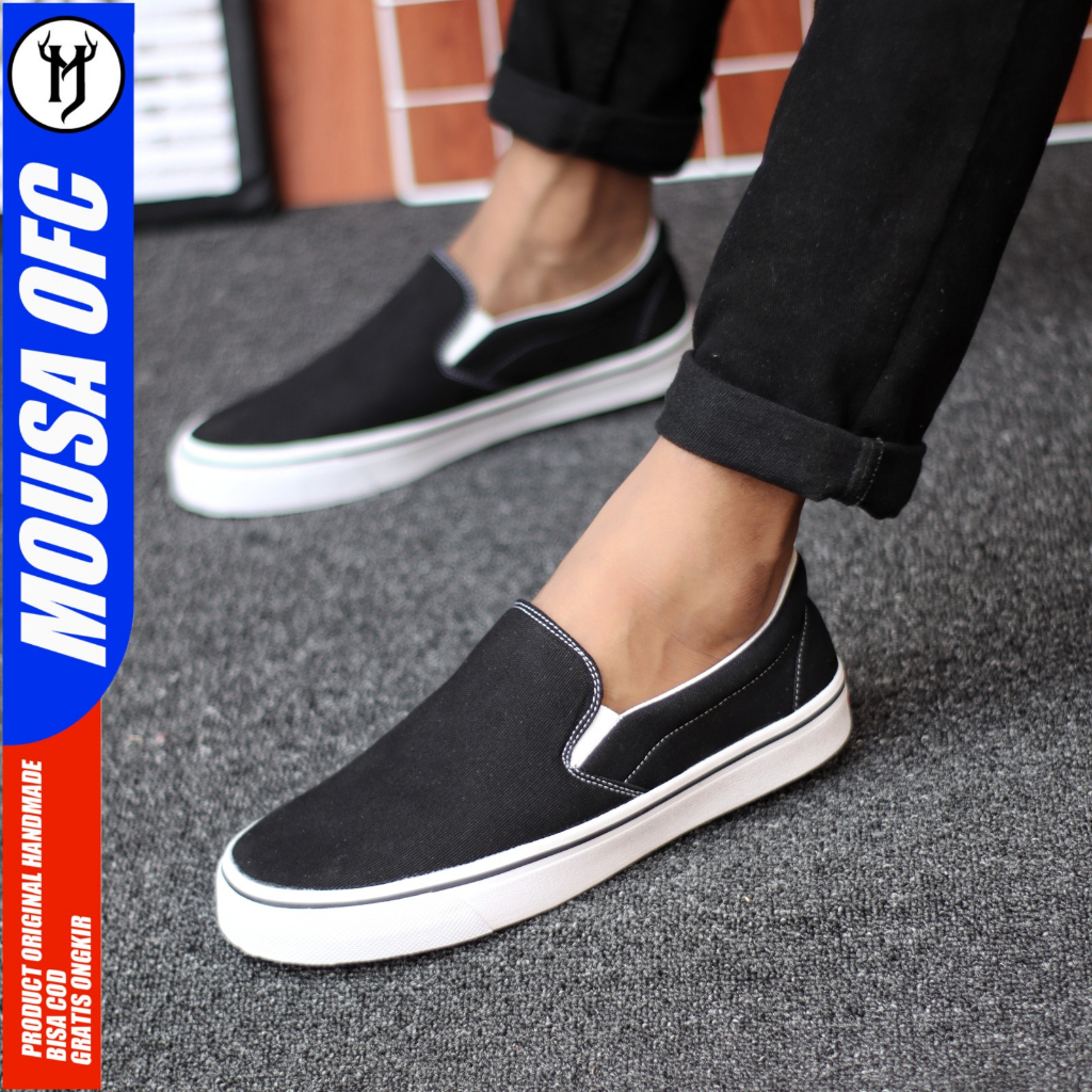 Mousa Martis Slip On Og Black White Sepatu Pria Original Sneakers