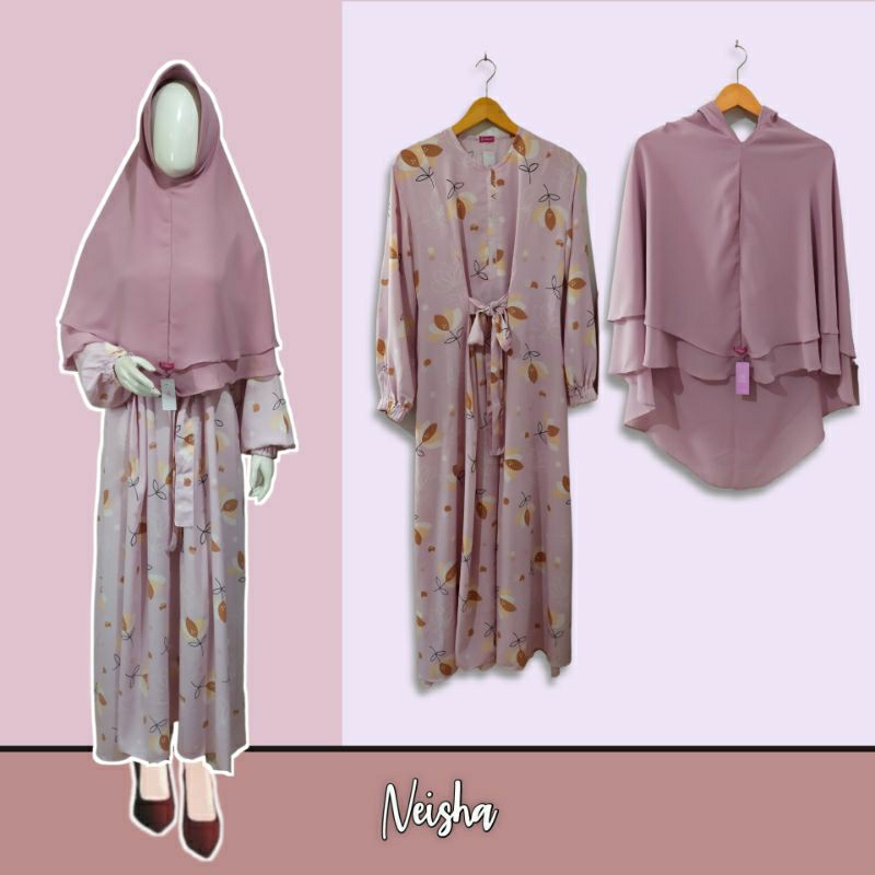Mustika Outfit Gamis Sheika Motif Bunga Neisha Dress Premium