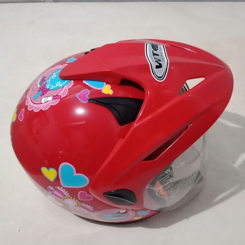 Helm anak motif WTO wto helm WTO wto anak pet Hellokitty merah M
