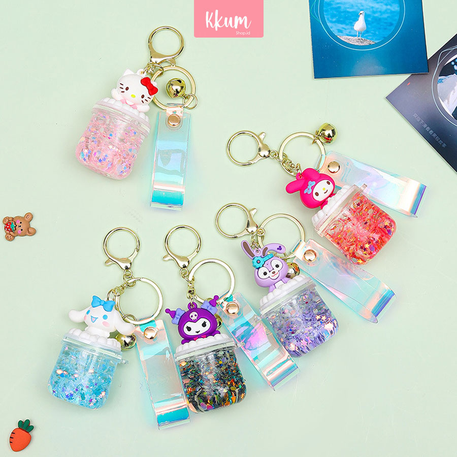 Gantungan kunci glitter cair kunci mobil/ Key chain liquid sanrio lucu