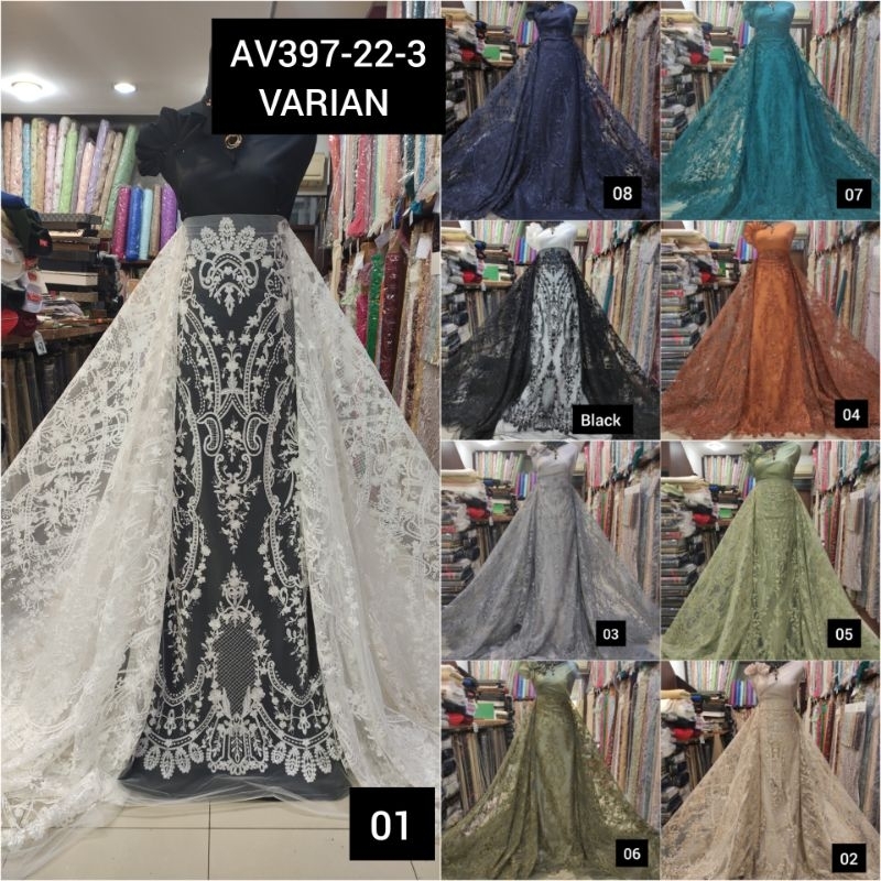 Kain Tile Brokat Etnik Payet Batu Akar Bridal AV397-22-3 Varian