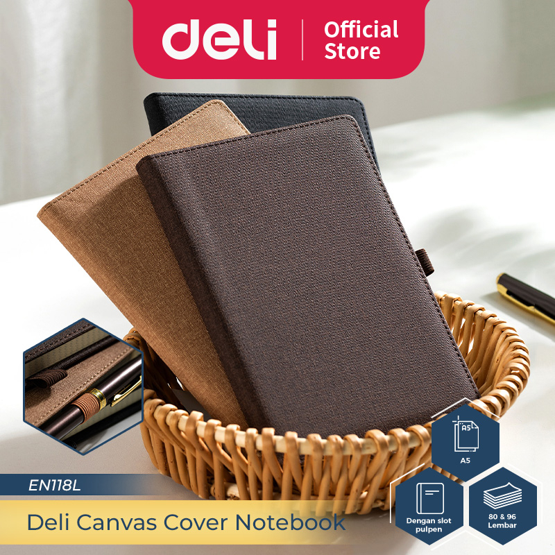 

Deli Canvas Cover Notebook / Buku Catatan / Agenda Sampul Kain / Cloth A5 96 Lembar Dengan Pen Holder EN118L