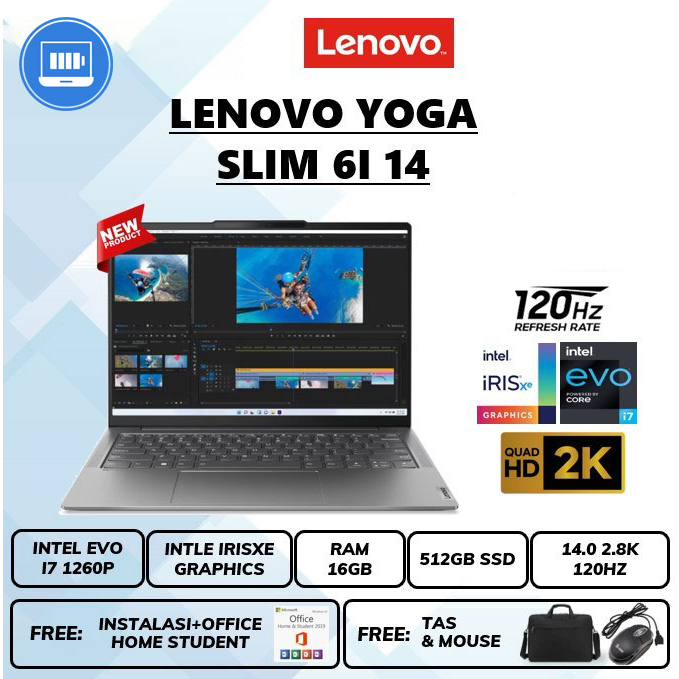 Laptop LE Yoga slim 6 evo i7 1260p Ram 16gb SSD 512gb iris xe 14 Inch